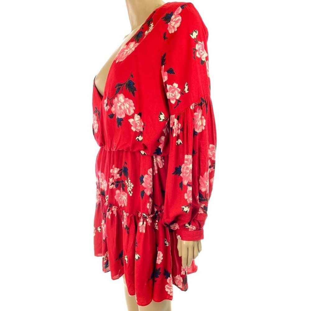 Valencia & Vine 'Stephanie' Red Floral Mini Dress Size S Long Billowy Sleeves - Picture 6 of 7